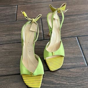 women’s size 8, Kate Spade, green and yellow sling back heels. with Bow detail